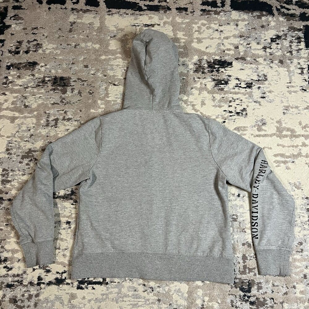 Harley Davidson Motorcycle Hoodie Jacket Gray Cropped Full Zip Women's Size L - Picture 8 of 12